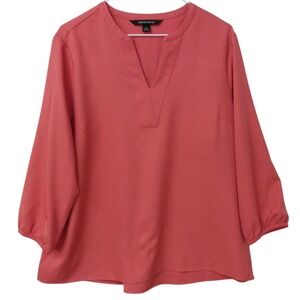 MERCER METTLE Coral Pink V Neck 3/4 Sleeve Pleated Back Top Women's Size L